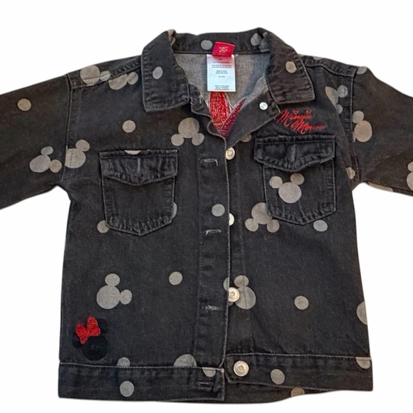 Disney Minnie Mouse Denim Jacket Kids Black Polka Dot Cute Girls Size 3T - Picture 3 of 5